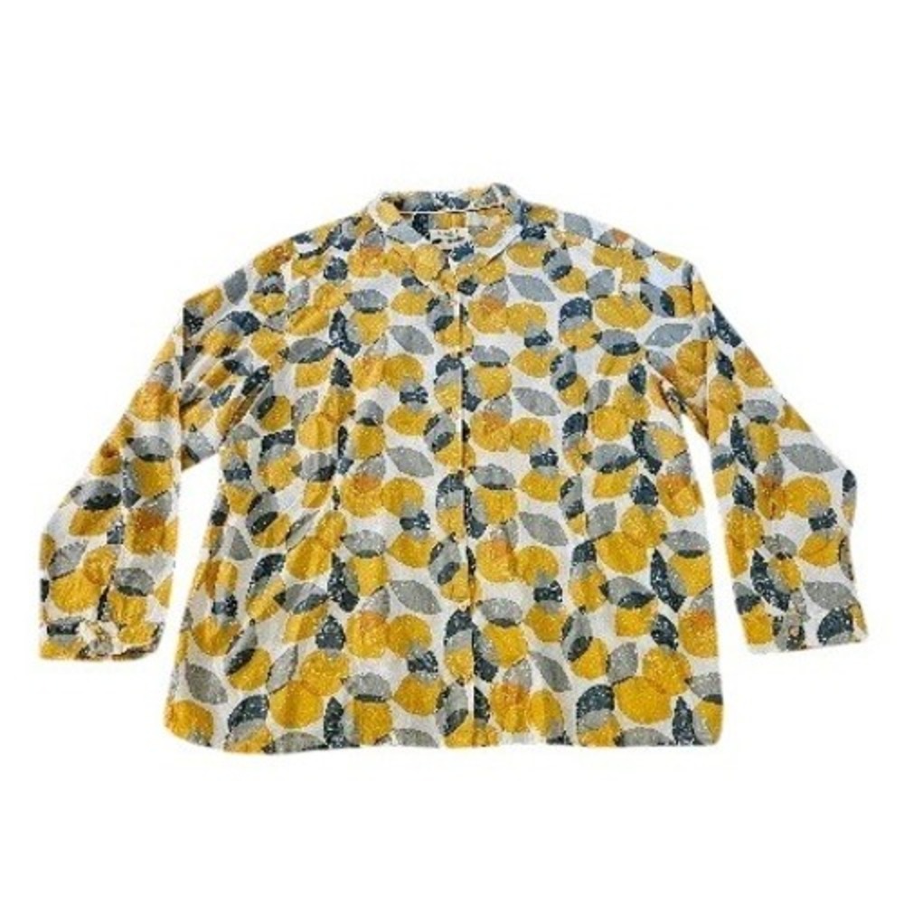 Seasalt Cornwall The Larissa Shirt Women Size 20 Yellow Citrus Print Cotton